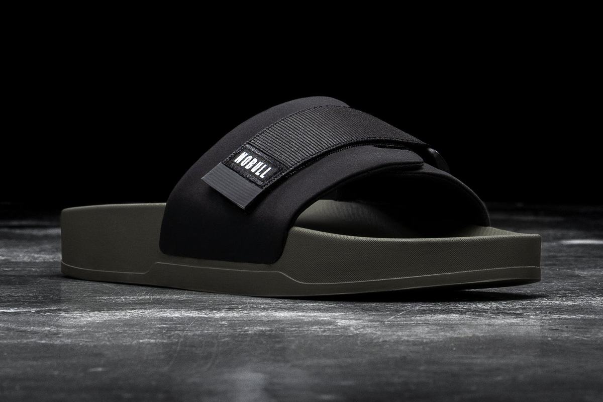 Nobull Adjustable Men\'s Slides Black Dark Green | Australia (TJ8295)